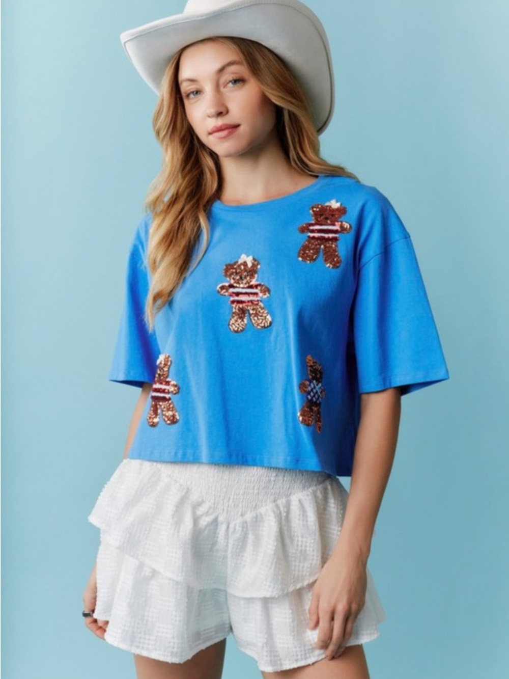 617. Sequin USA teddy bear Americana t-shirt